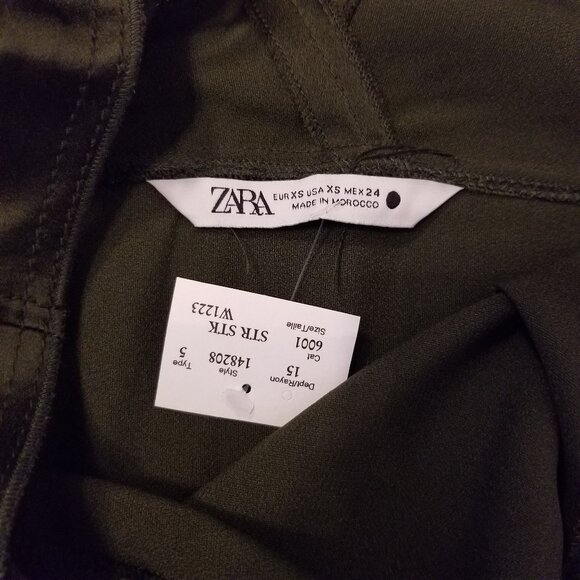 NWT Zara Satin Tank Top XS Olive Green Womens Top Vneck Relaxed Fit Mid Length - Picture 6 of 8